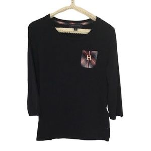 Tommy Hilfiger top size medium, navy blue, 3/4 sleeve with plaid pocket